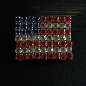 Red white blue rhinestone flag brooch